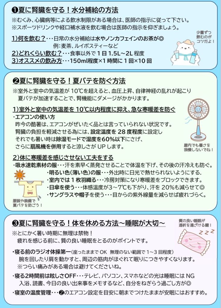 きよら通信夏の永久保存、夏場に腎機能を守る方法（2024）