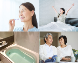 歯磨き・朝日・入浴・笑いのイメージ画像