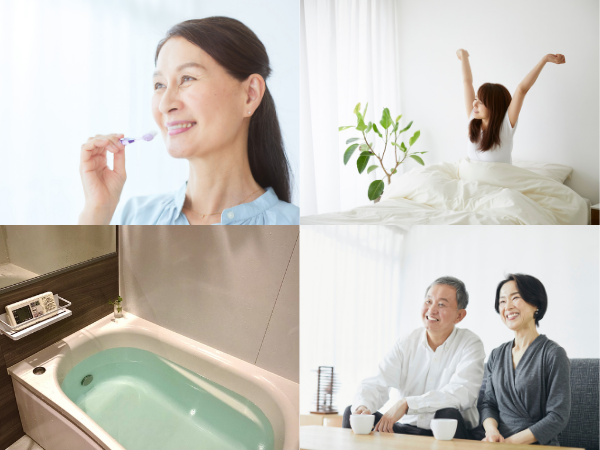 歯磨き・朝日・入浴・笑いのイメージ画像