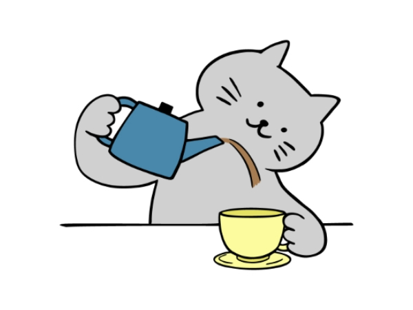 温かいお茶を注ぐ猫のイラスト