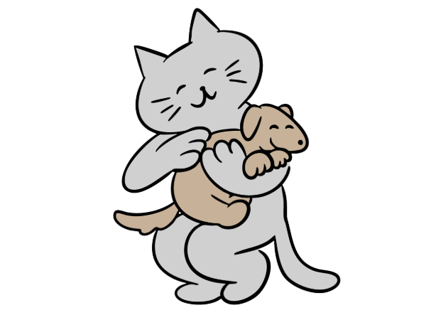 仲良しな犬と猫のイラスト