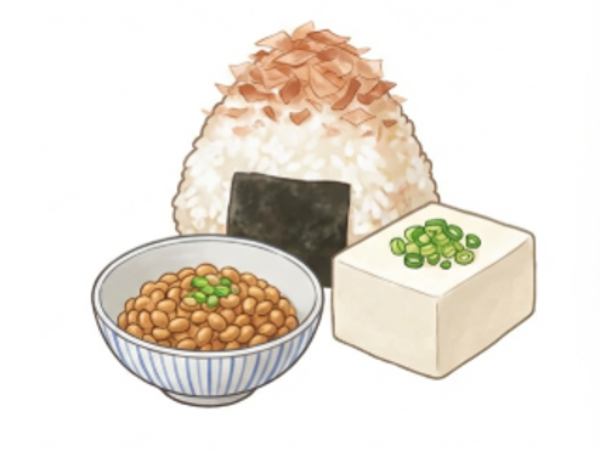 おにぎり＋納豆・豆腐のイメージ画像