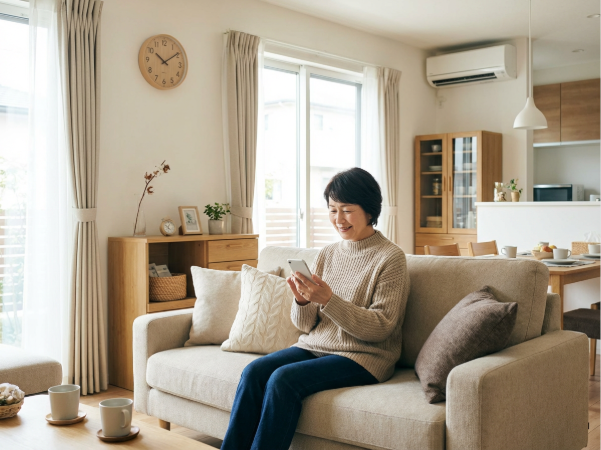 携帯で情報収集する女性のイメージ画像