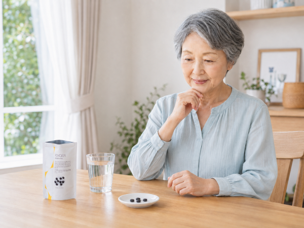きよらの飲み方について考えているシニア女性のイメージ画像
