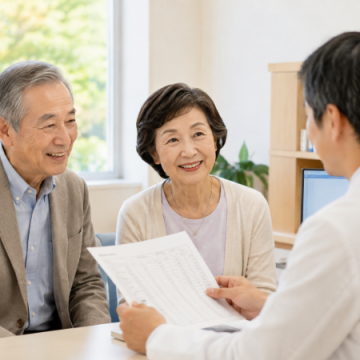 診察室で医師と話しているシニア夫婦のイメージ画像